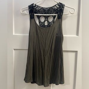 Olive Green Lace Skull Tank